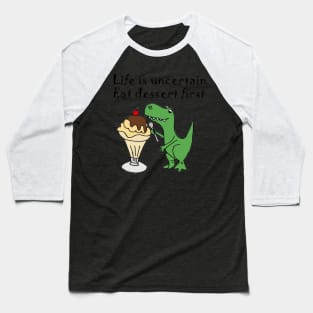 Funny Green T-Rex Dinosaur Eating Ice Cream Baseball T-Shirt